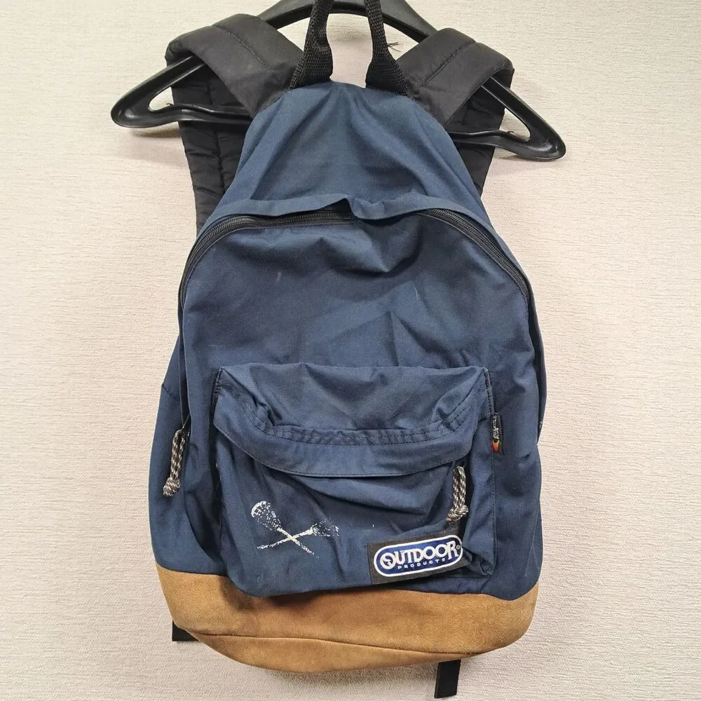 Vintage Outdoor Products Backpack Navy Blue Suede Bottom Daypack Bookbag Gorp